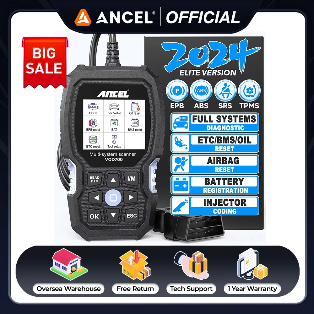 

ANCEL VOD700 OBD2 Auto Diagnostic Tools For Volvo All System EPB Oil BMS ETC TPMS Reset DPF. Regen ABS Bleeding OBD Car Scanner