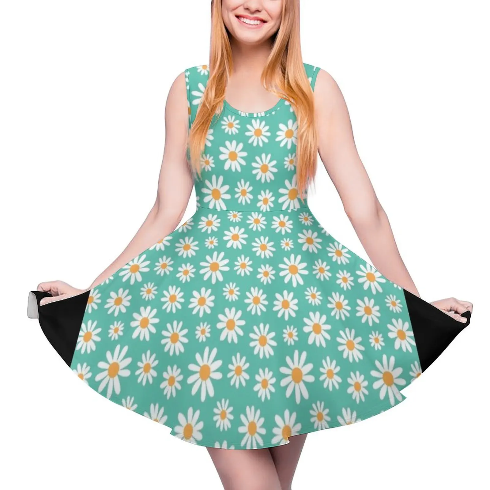 

Spring daisies floral retro pattern on mint teal green Sleeveless Dress women clothing 2024 new arrivals Prom gown beach dresses