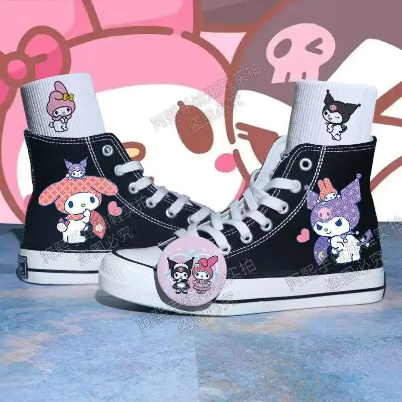 Kawaii Sanrio Kuromi mały diabeł wysokie buty płócienne moja melodia Cute Cartoon para Student wysokie trampki obuwie damskie