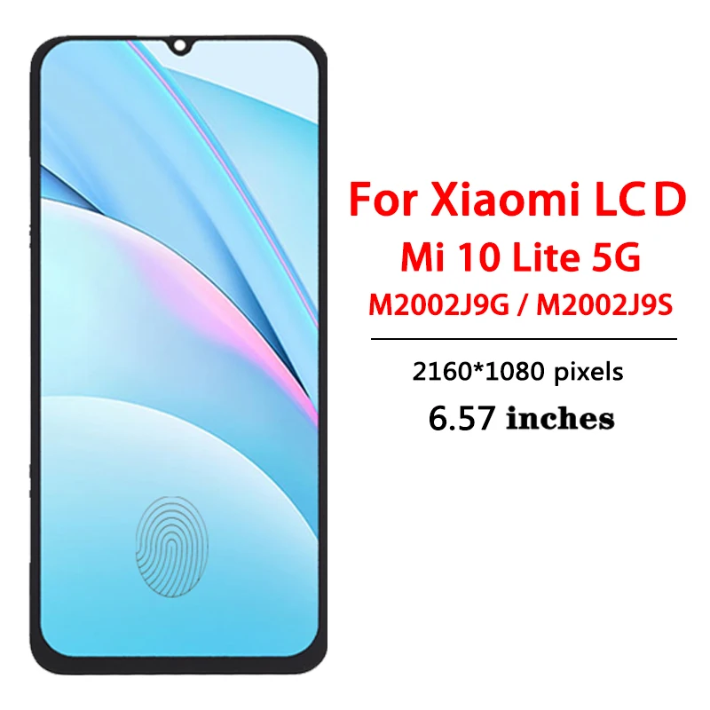 샤오미 Mi 10 Lite 5G LCD 디스플레이 터치 스크린 디지타이저 어셈블리, Mi10Lite LCD M2002J9G M2002J9S XIG01 용 6.57 인치 스크린