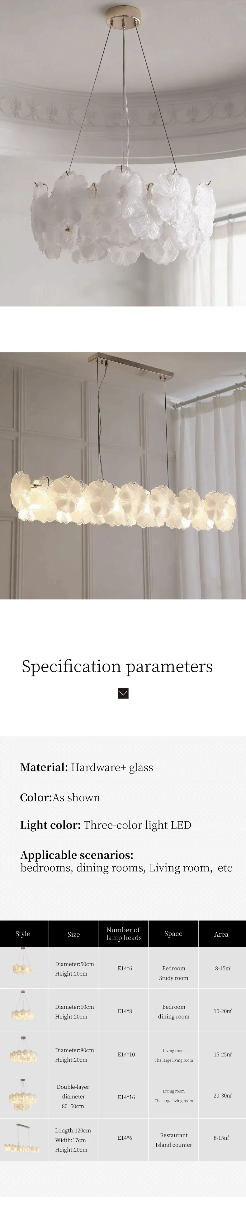 Flower Glass E14 LED Pendant Lights Living Room Luminaires