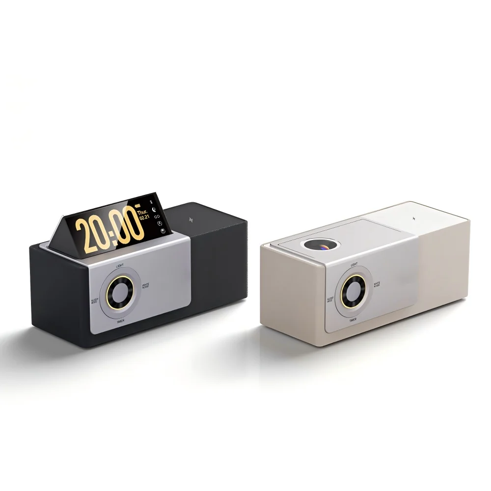 

Премиум-колонка с откидным экраном и отображением текстов песен | Настольная аудиосистема 1800K с лампой-имитатором заката и беспроводной зарядкой (все в одном)