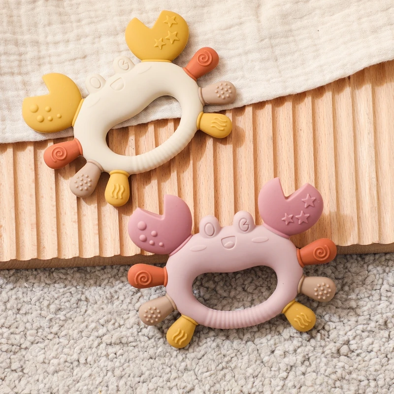 Silikon Baby Beißring Baby Spielzeug 0 bis 12 Monate BPA FREI Kauen Zahnen Spielzeug Krabbe Mehrfarbige Beißring Reborn Silikon Spielzeug geschenk – Detail 17