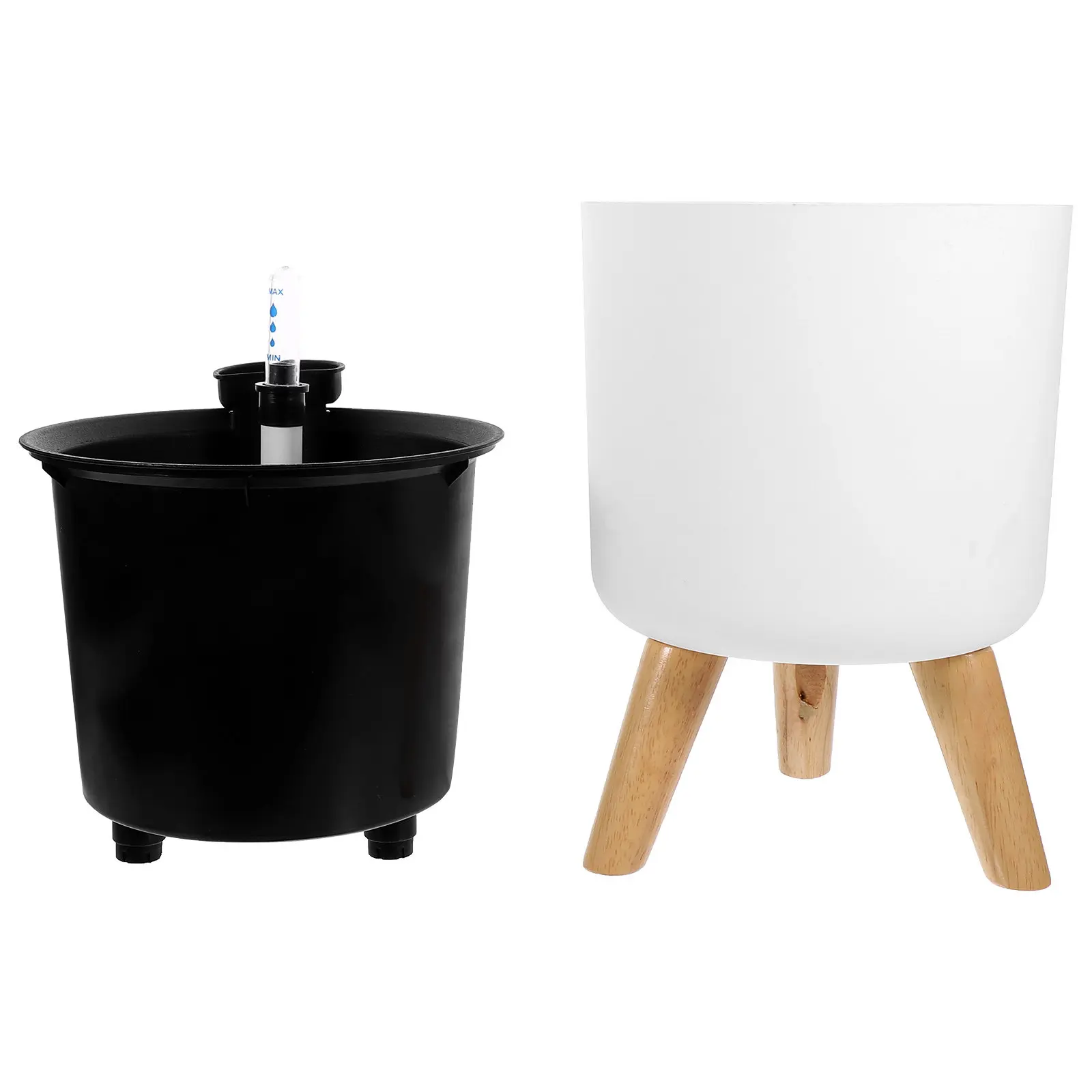 Flowerpot Planter Pot with Water Level Indicator Modern ABS and Wood Material for Home Office Garden Decorative Plant Container
