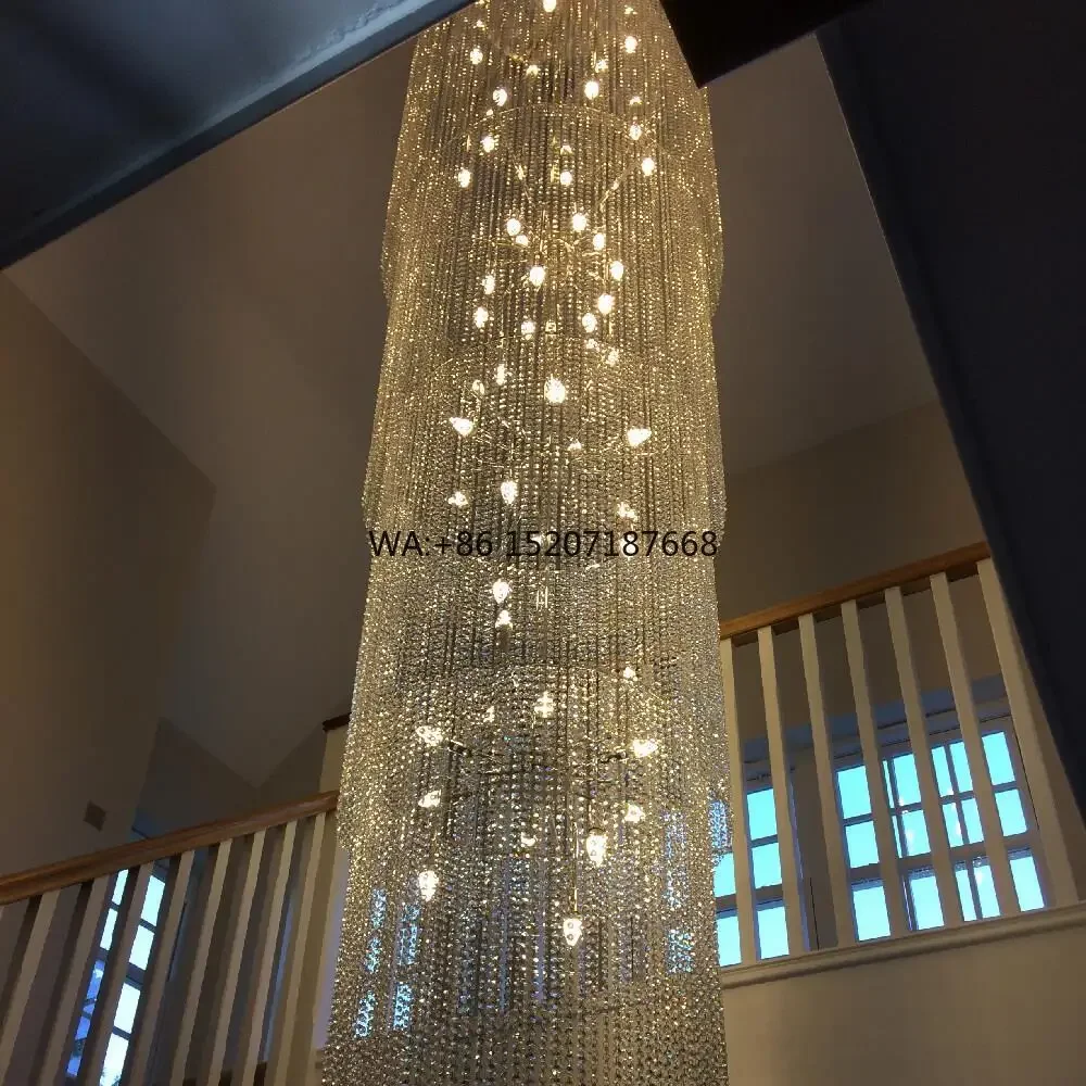 European Style Big Hotel Hanging Elegant Wedding Lustre Ceiling Led Modern Crystal Stairs  Luxury