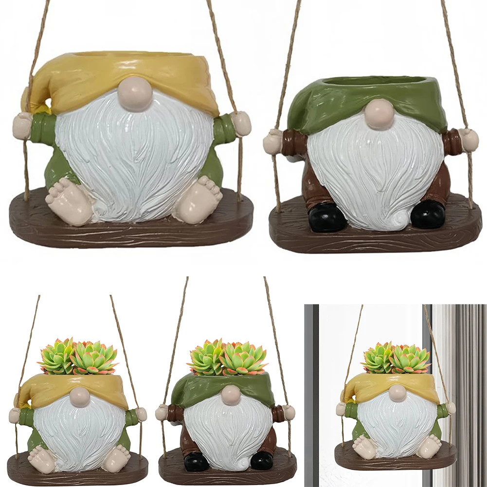 Gnome Flower Pot Resin Hanging Dwarf Planter Creative Dwarf Flower Container for Indoor Outdoor Plant