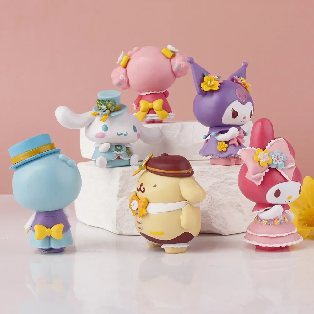 6개/세트 애니메이션 산리오 멜로디 인 블룸 쿠로미 파차 강아지 큰 귀 강아지 만화 미니 귀여운 피규어 케이크 장식 오너먼트