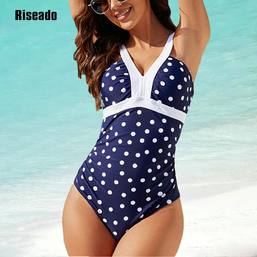 Riseado One Piece Swimsuits Tummy Control Bathing Suits for Womens V Neck Ruched Push Up Slimming Swimwear Big Size