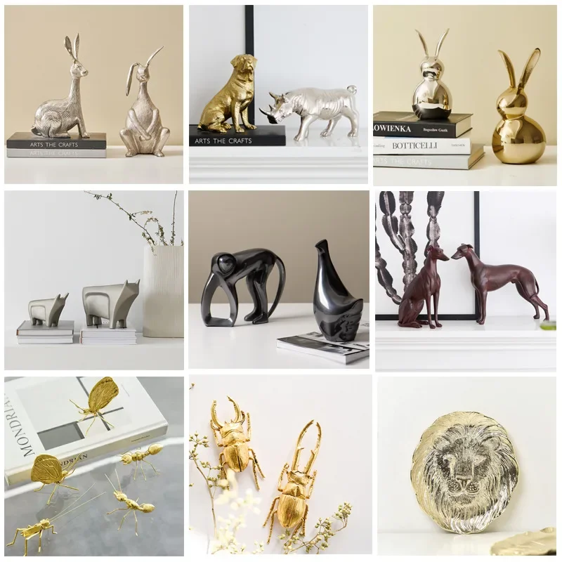 Creative light luxury ornament rabbit monkey cow golden ant butterfly beetle grasshopper tabletop metal small ornament