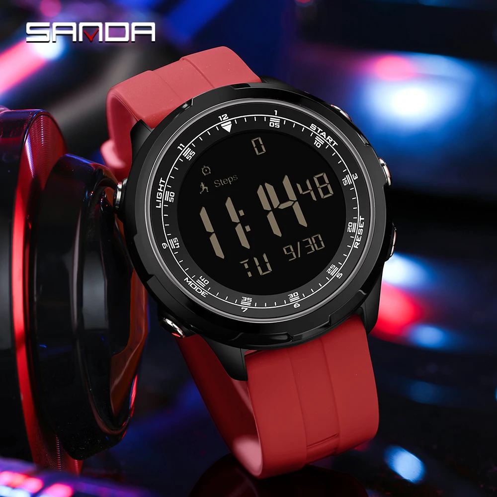 

SANDA 9065, мужские электронные часы, простой светящийся календарь, будильник, водонепроницаемые противоударные цифровые часы для мужчин