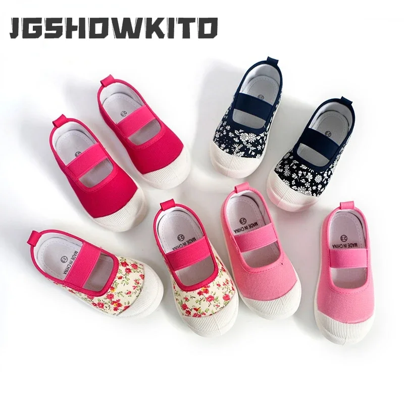 2024 New Spring Autumn Baby Girl Shoes Kids Canvas Shoes Children Casual Sneakers Candy Color Flowers For Girls Floral Prints