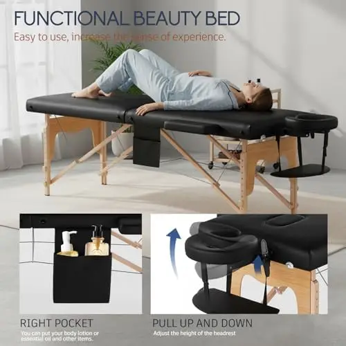 Portable Massage Table with Neck Stretcher, Adjustable Lash Bed Massage Bed Tattoo Table for Eyelash Extensions Beauty