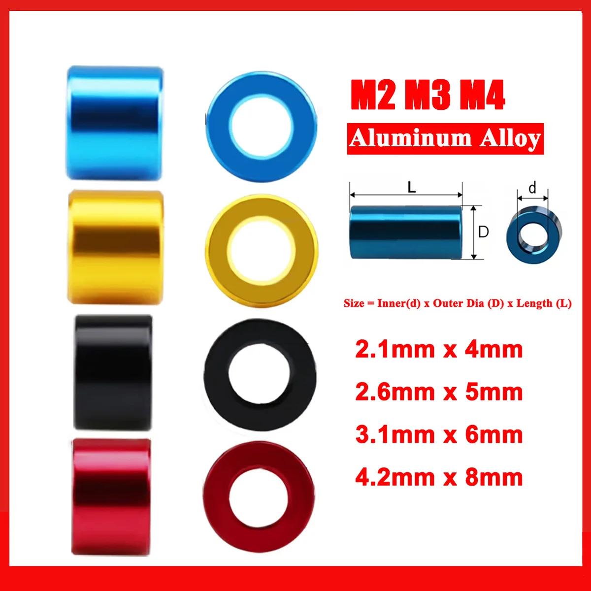 10pcs M2 M3 M4 Aluminum Alloy Bushing Gasket Unthreaded Round Hollow Standoff Spacer Sleeve Colorful Red/Black/Golden/Light Blue