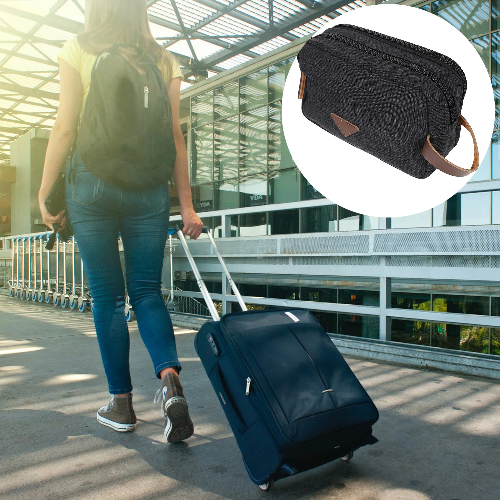 

Large Washed Canvas Travel Bag Toiletry Organizer Portable Makeup Pouch Shave Kit Storage Case Grooming Wash Bag
