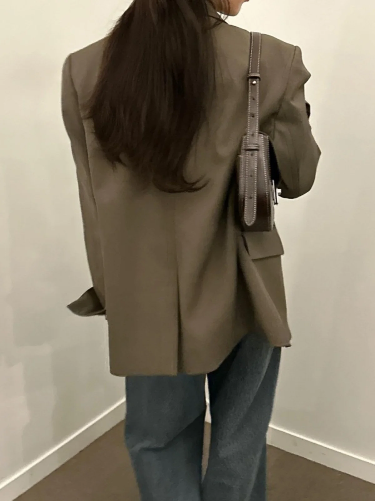 Women's Loose Fit Suit Jaet Early Autumn Faionable Vintage Sle Long Sve Button up Pure Color Outerwear Top