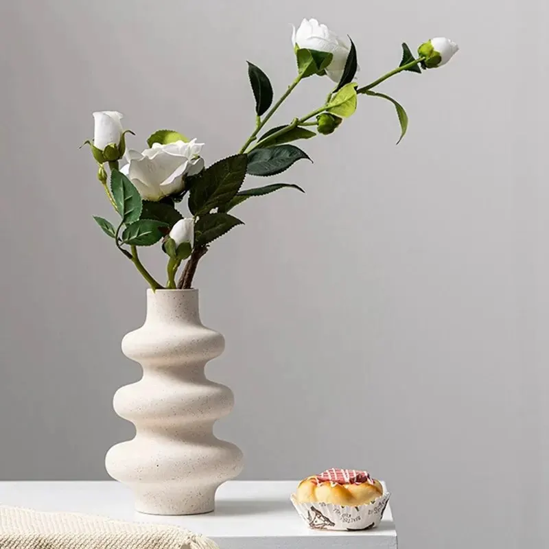 Nordic Ceramic Vase Beige Plant Pot Home Decor Flower Arrangement Garden Living Room Office Desktop Decoration Crafts