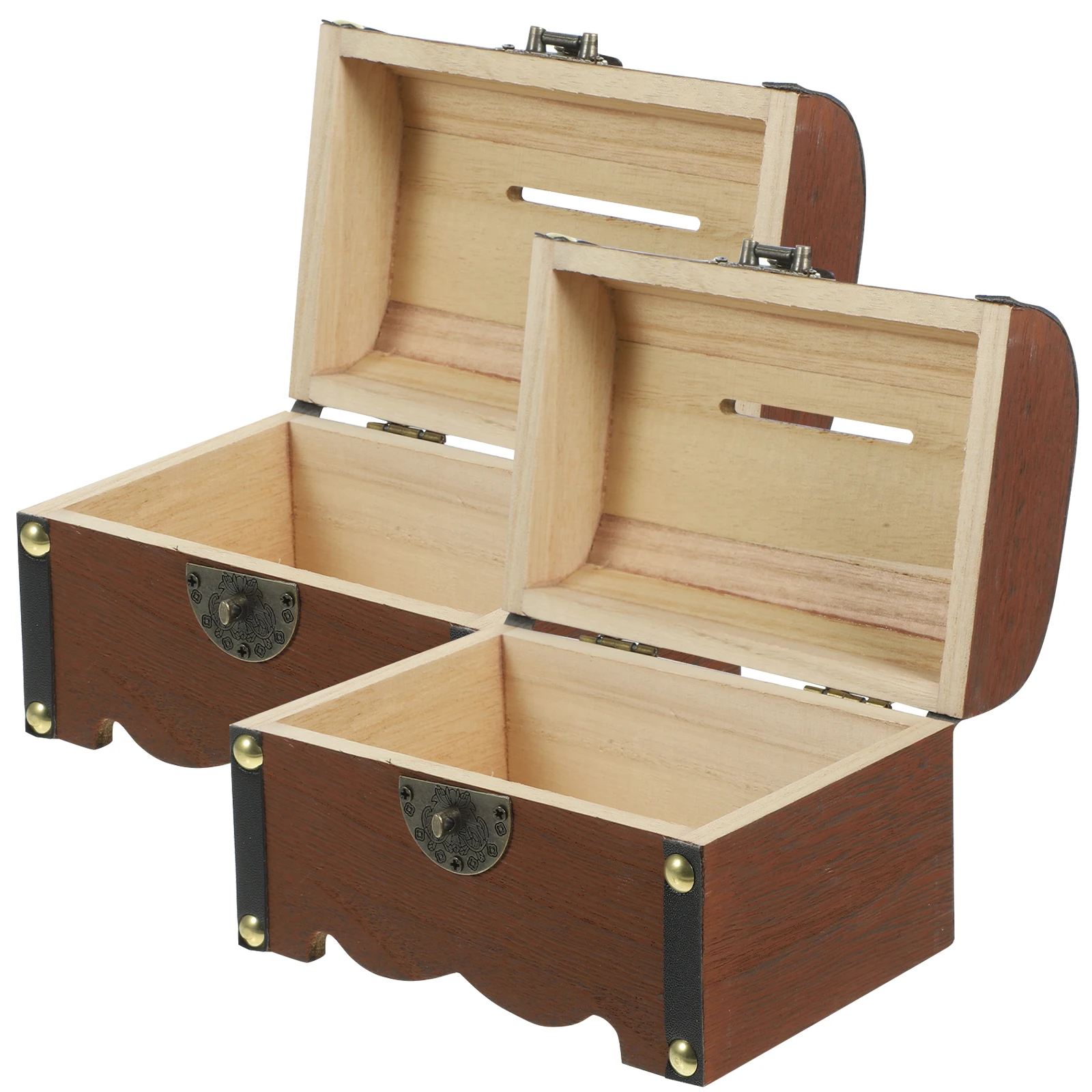 

2Pcs Retro Treasure Chest Boxes Wood Copper Material Lock Design Jewelry Storage Home Office Decor Gifts