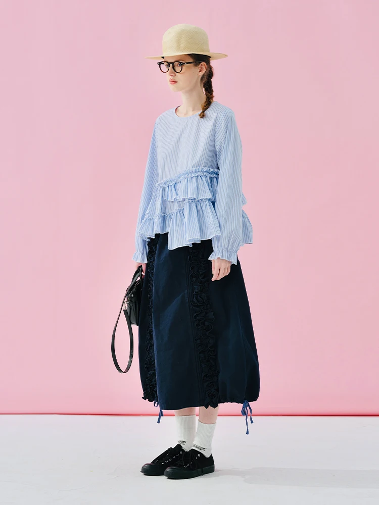 

Stylish Navy Blue Pleated Midi Skirt Unique Bud - shaped Design Ideal for Casual Gatherings Exuding Charming Temperame 244966