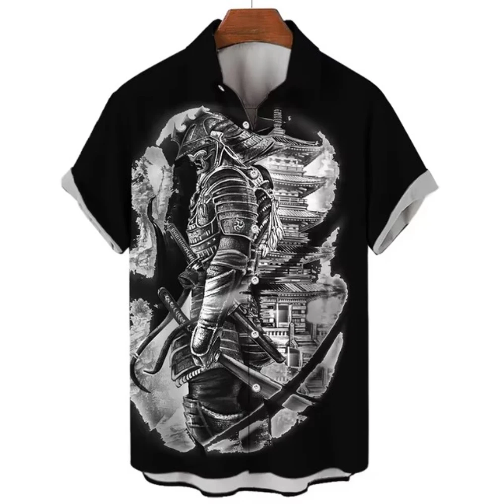 New Japanese Shirt For Men Hawaiian Shirts 3d Ghost Samurai Apparel Short Sleeve Tops Harajuku Streetwear Summer Man Clothing