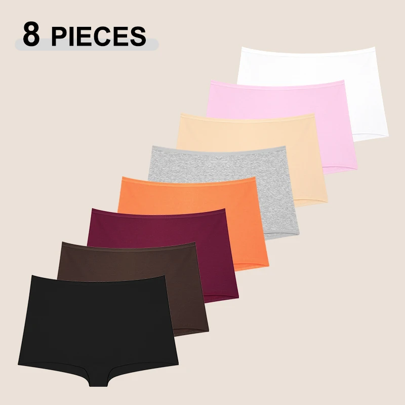

8Pcs/Set Women's Panties Seamless Cotton Boyshorts Solid Color Comfortable Soft Underpants Female Breathable Sports Boxers XS-XL