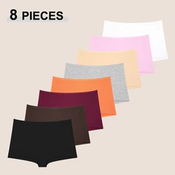 8Pcs/Set Women's Panties Seamless Cotton Boyshorts Solid Color Comfortable Soft Underpants Female Breathable Sports Boxers XS-XL