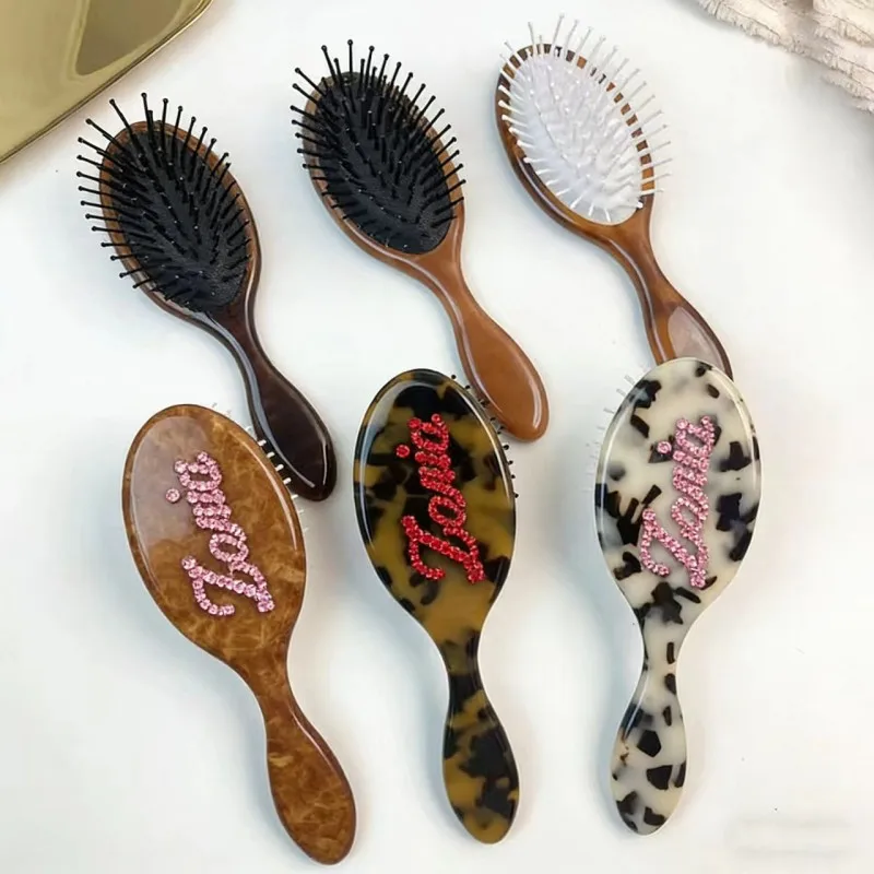 

Расческа ручной работы с цирконами и английскими буквами, модная расческа с леопардовым принтом и воздушной подушкой, женские аксессуары, подарки для пар