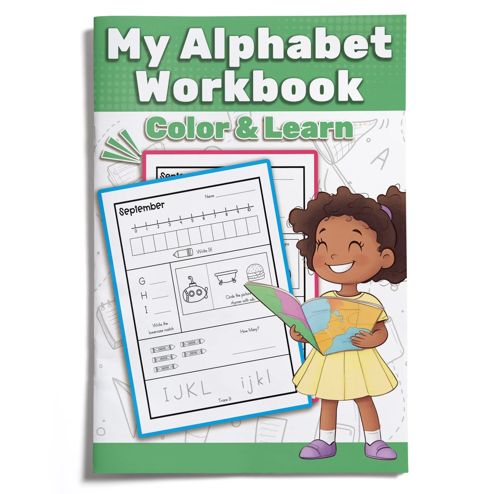 Children's alphabet coloring book, cute cartoon patterns, preschool early education workbook, boost your baby's hands-on skills