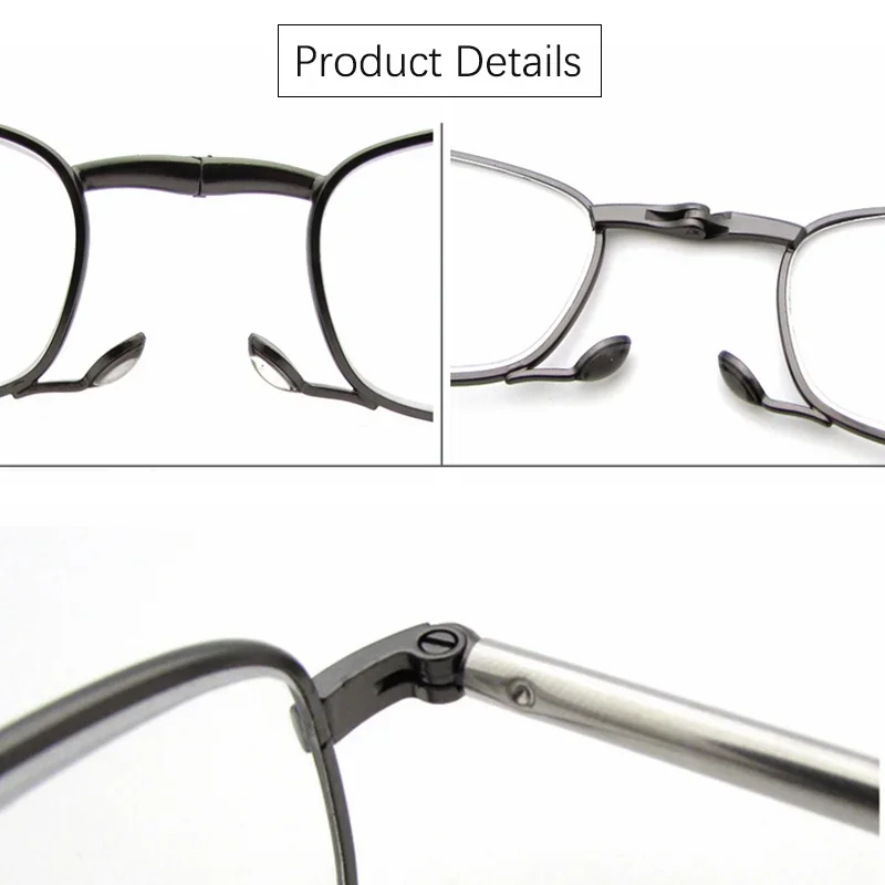 1pc Mini Portable Folding Reading Glasses With Case Women Men Foldable Presbyopic Glasses Full Frame Metal Black +1.5 +2.0 +2.5