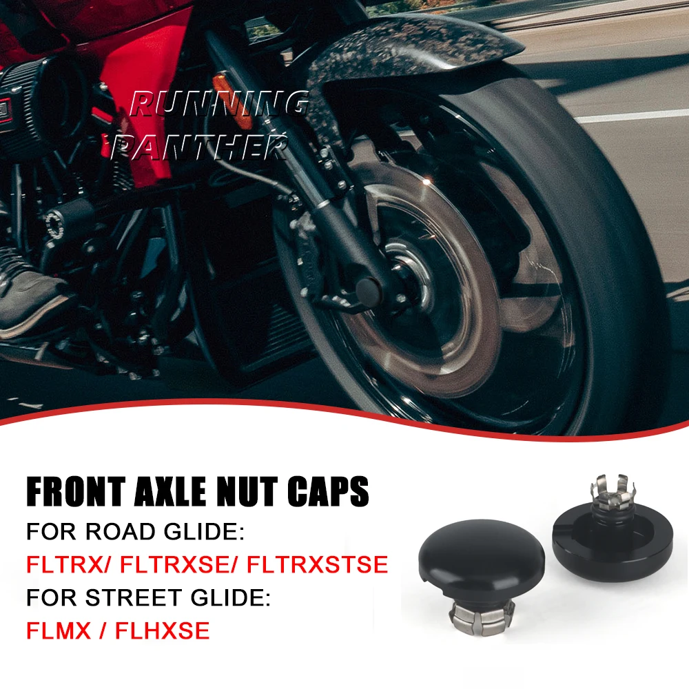 

FOR Harley Front Axle Nut Caps Black Wheel Lug Covers 2023-2024 for Touring Road Glide Street Glide FLHX FLTRX CVO Models