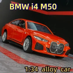 1:34 BMW i4 M50 Alloy New Energy Car Model Diecast Metal Sports Vehicles Car Model Simulation Sound and Light Childrens Toy Gift