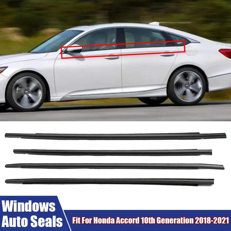 Car Accessories Window Weather Strip Kits Fit For Honda Accord 10th Generation 2018-2021 Glass Waterproof Black Sealing Strips