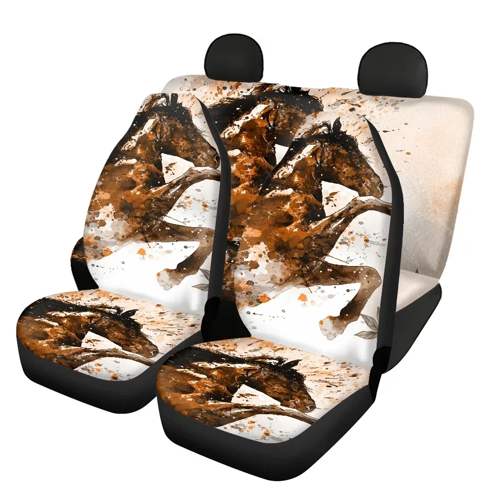 Watercolor Running Horse 3D Print Set of 4 Vehicle Seat Covers Non-skid Front and Back Car Seat Cushion Luxury Design Seat Cover