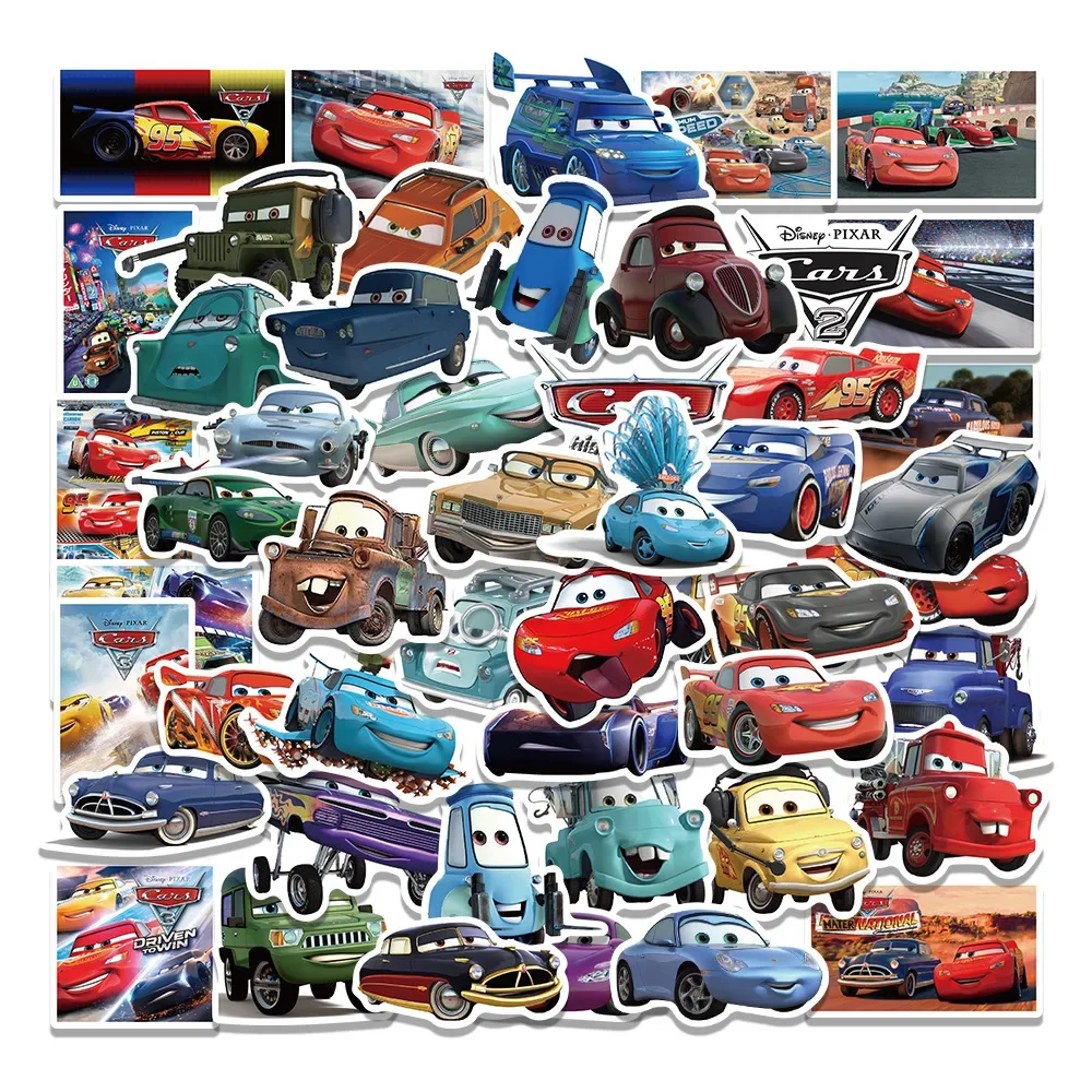 50PCS Disney 3D Cars Stickers Lightning McQueen Decals Luggage Skateboard Case Phone Cartoon Graffiti Sticker Cute Kids Toy Gift