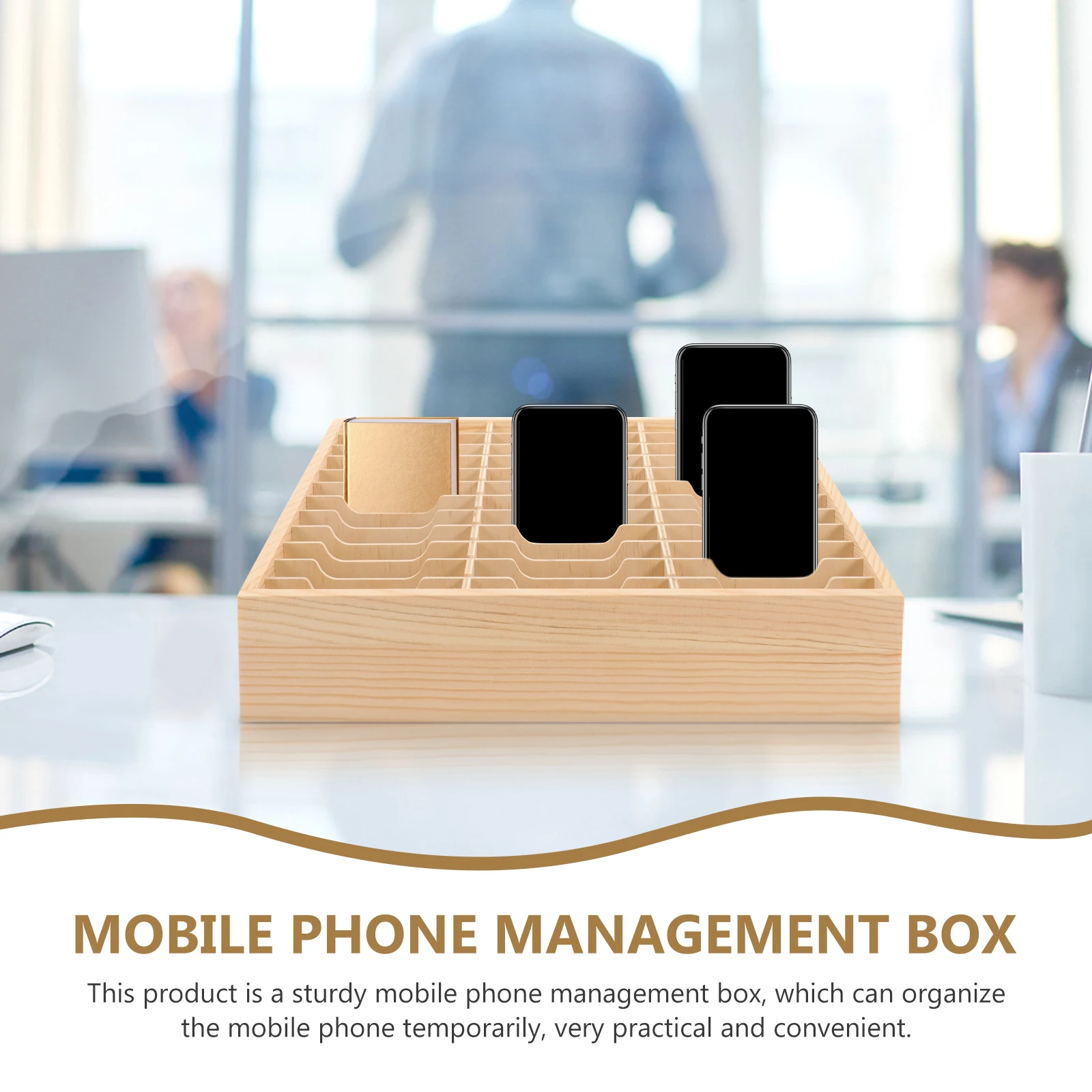 

Wooden Desktop Storage Box Organizer Multi Grid Home Office Supply Cell Phone Holder Meeting Room Organizer Vanity Compartment