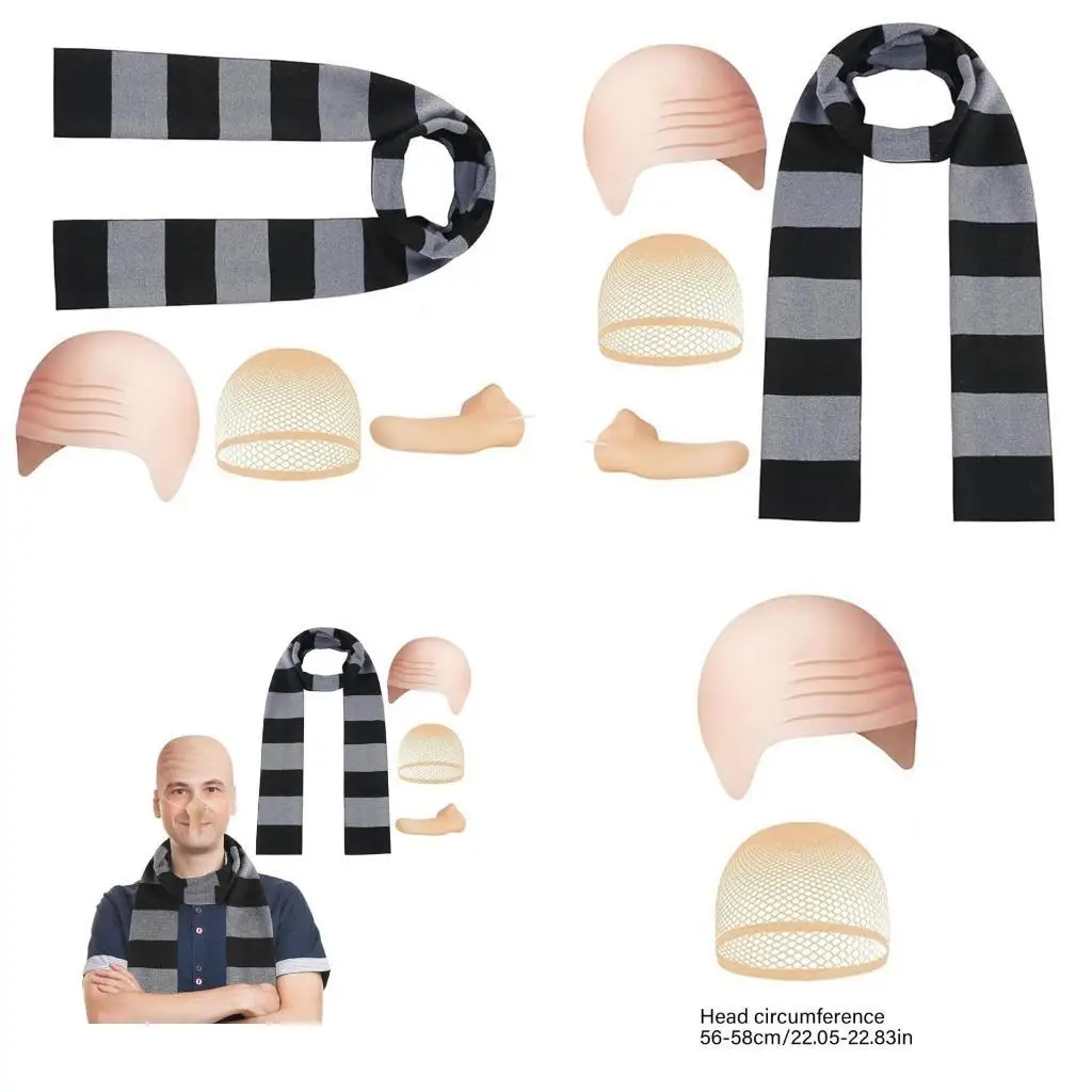 

R1WE Gru Costume Accessories False Nose Bald Caps Bald Hat Set Party Supplies