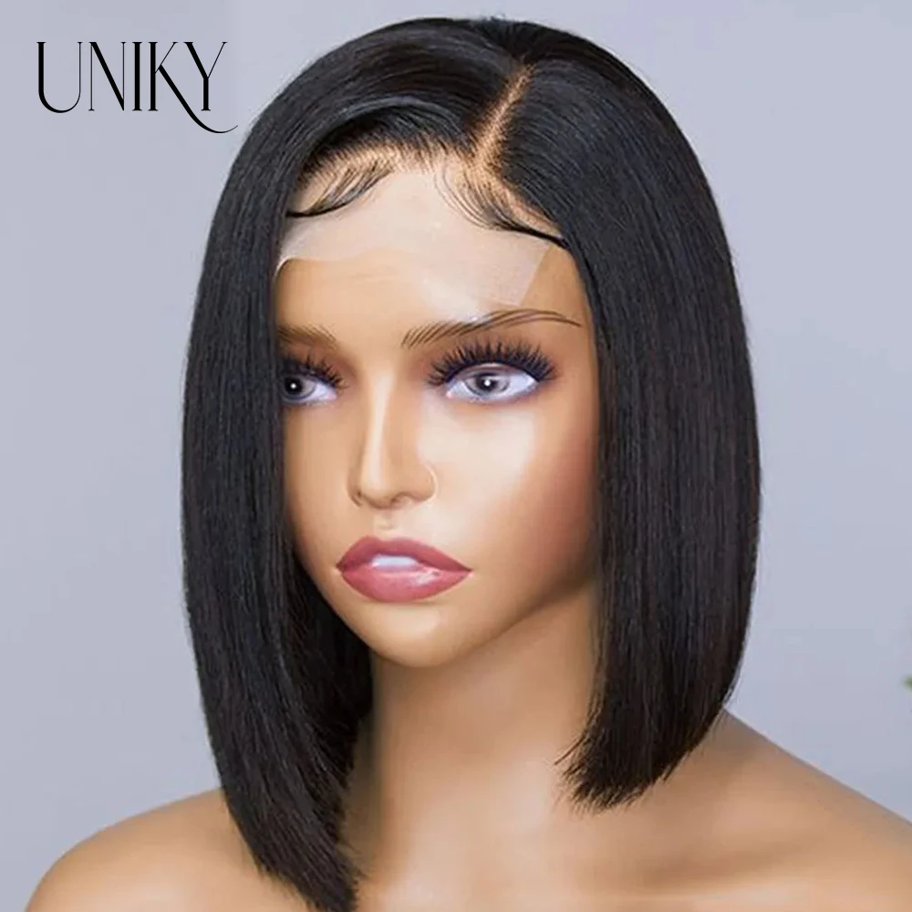 

Straight Lace Front Bob Wigs Human Hair Affordable Side Part Lace Frontal Wig With Natural Hair Line Cheap Wig Natural Black