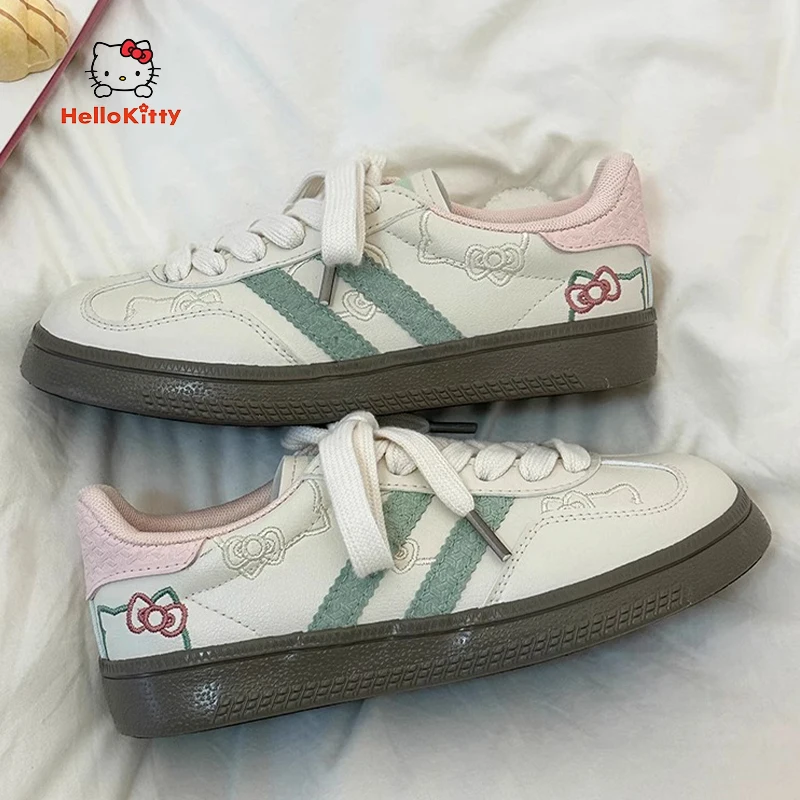 

Симпатичная женская повседневная уличная спортивная обувь Hello Kitty, весенне-осенние дизайнерские корейские школьные кроссовки с круглым носком, милые универсальные