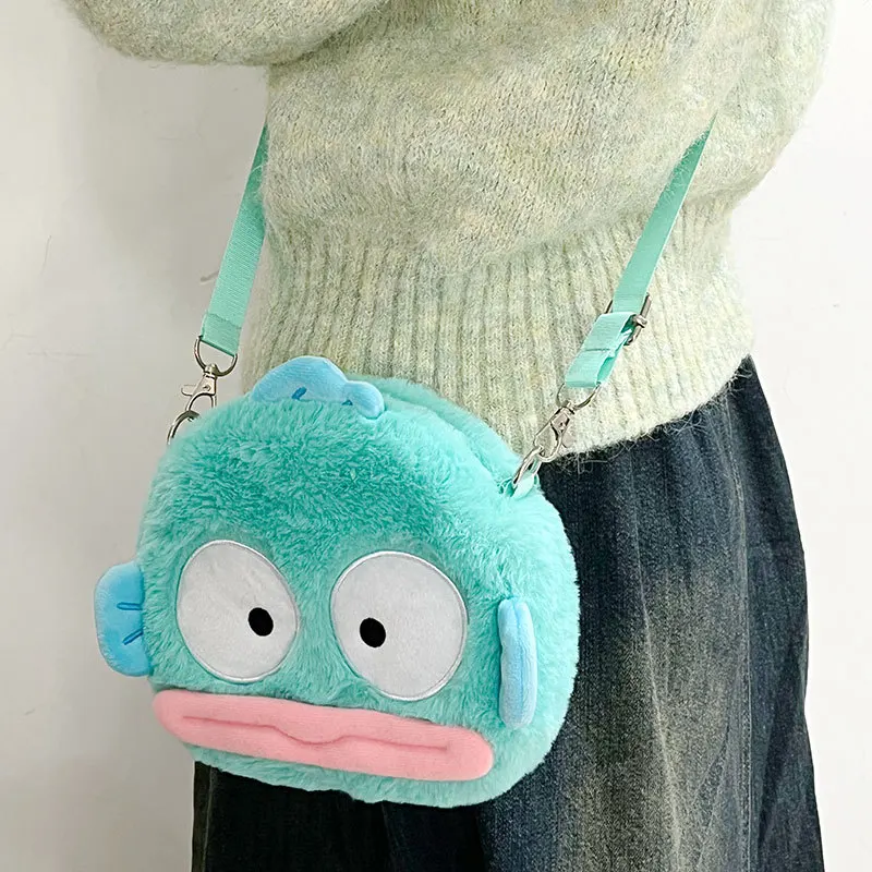 Sanrio Hangyadon Half Mermaid Blue Adjustable Length Plush Toy Zipper Girl Shoulder Crossbody Bag Shopping Bag Christmas Gift