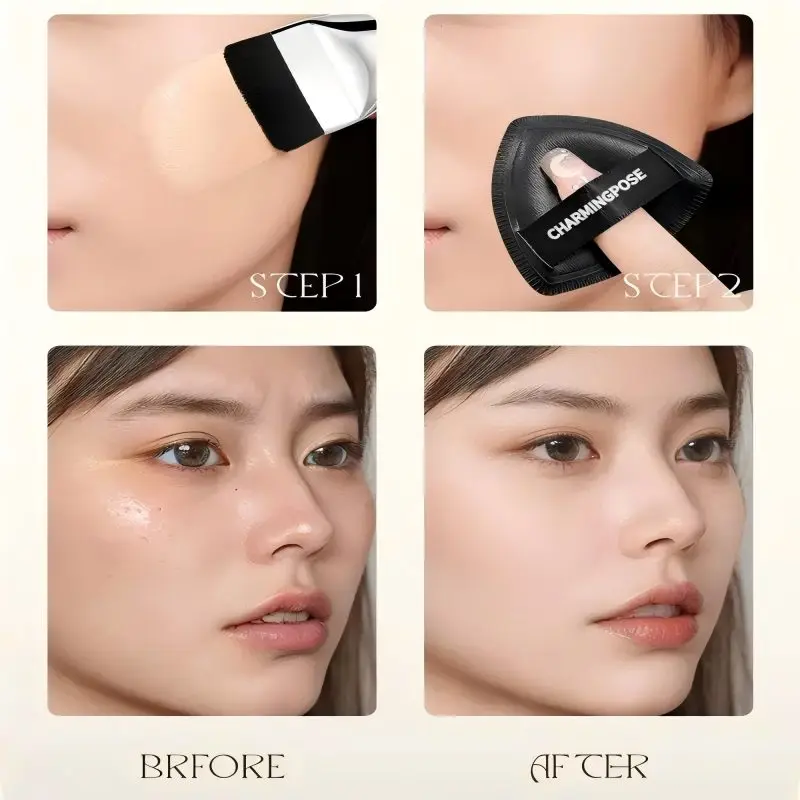 Ultra-Thin No-Mark Concealer Applicator Tool 3-in-1 Set | Flat Head Foundation Brush & Black Makeup Puff Blender Sponge for Flaw