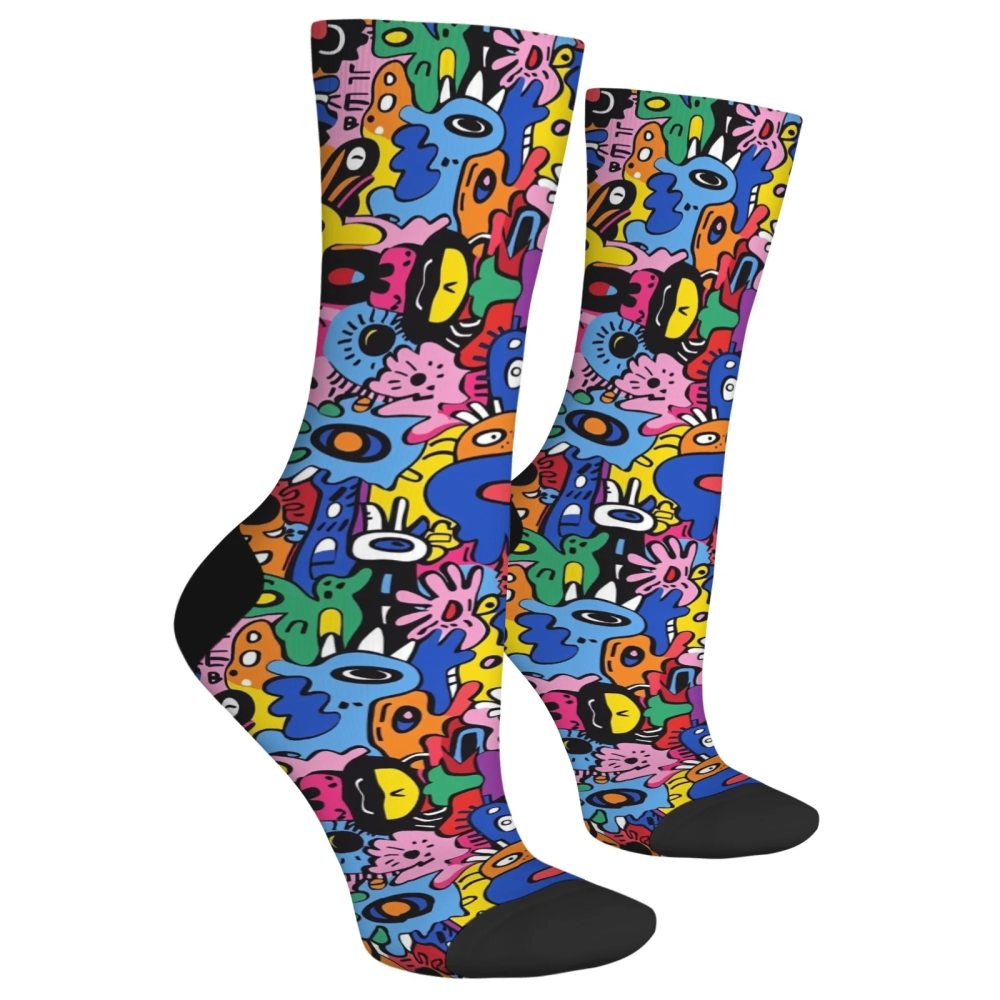 Abstract Cartoon Graffiti Men's Socks Novelty Funny Compression Socks Harajuku Style Street Hip-Hop Happy Casual Fashion Socks