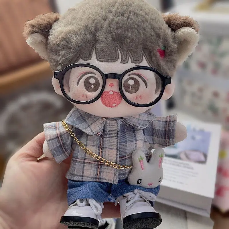 Cotton doll clothes 20cm baby clothes purple checkered shirt cool cute rabbit bag versatile
