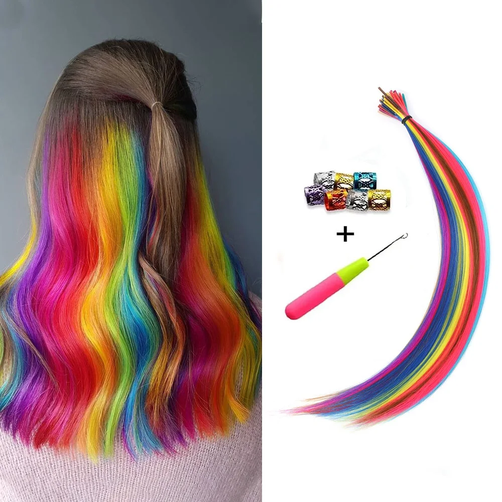 Rainbow Hair Extensions, Synthetic Dye, Tip Keratin, FusionColored Kanekalon, Various Color, 0.5g/Strand, 100 Strands per Pack