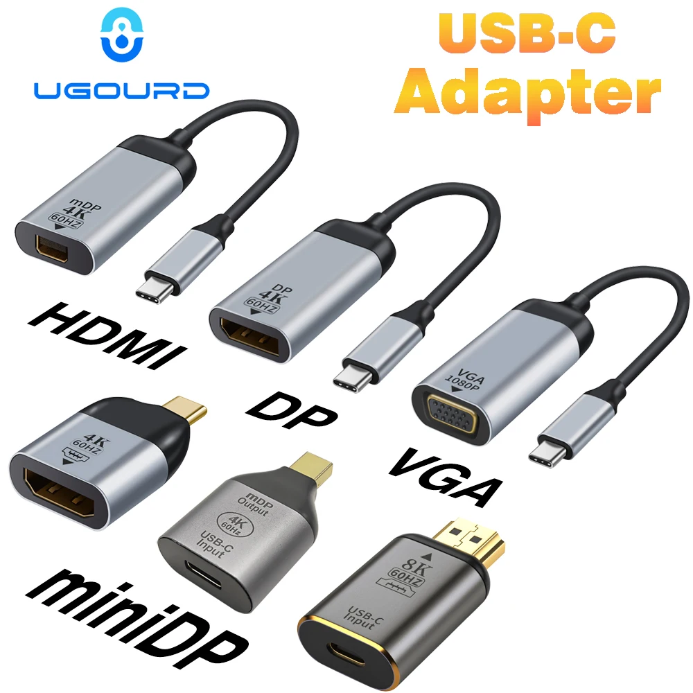 USB C To HDMI Adapter 4K 8K 60HZ Cable USB Type-C to DP miniDP 1.4 Converter VGA HDTV Displayport Adapter for MacBook M2 M3 Air