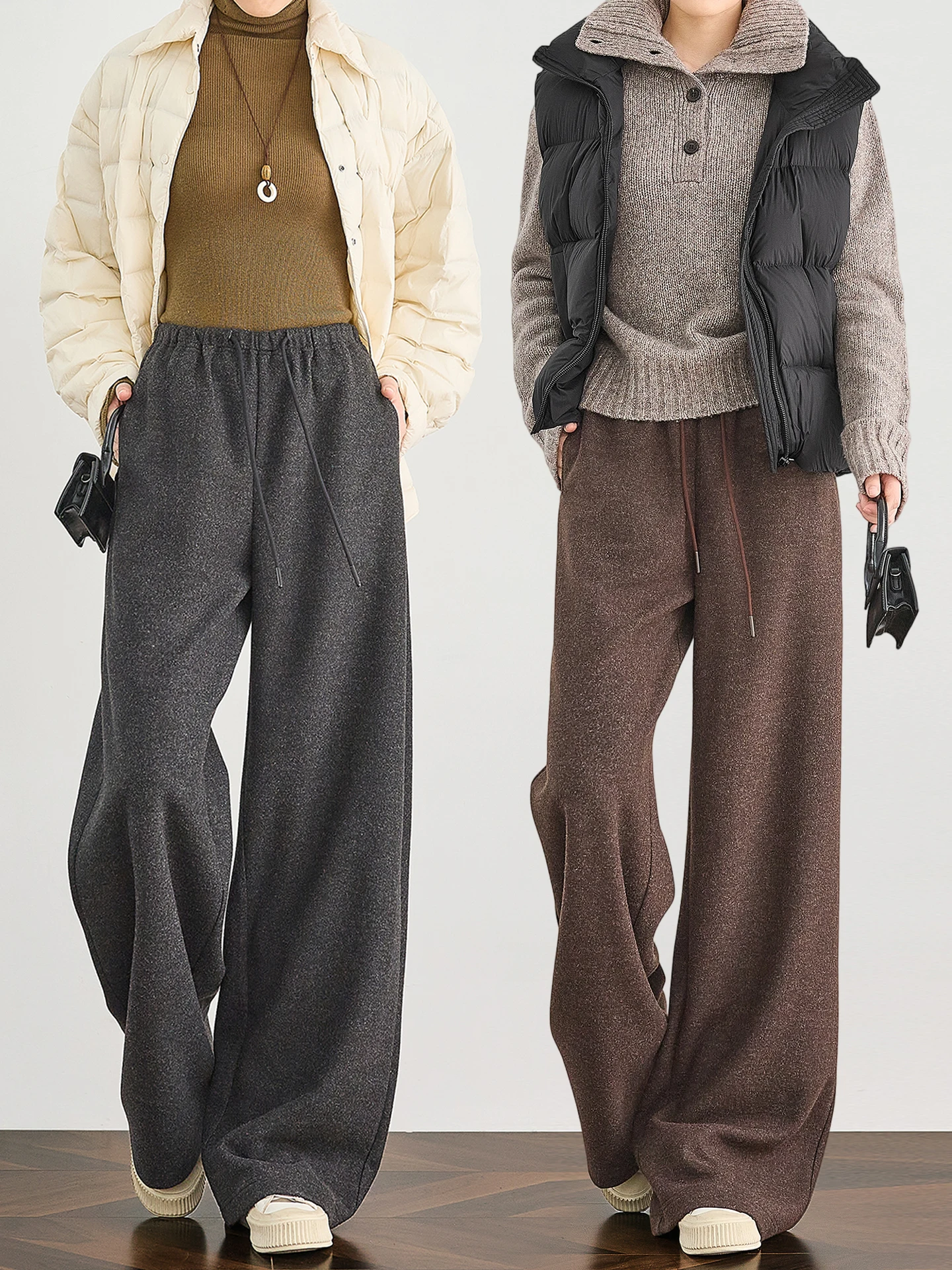 Calças Esportivas de Lã Tricotadas TUMPUS para Mulheres, Outono/Inverno, Calças Casuais de Perna Larga e Reta, Anti-Bolinhas