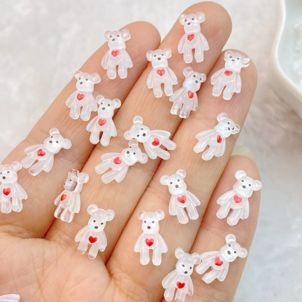 50Pcs Mixed Nail Art Resin Cartoon The Little Bear of Love Designer Charms strass artigianato fai da te per gioielli decorazioni 3D per unghie