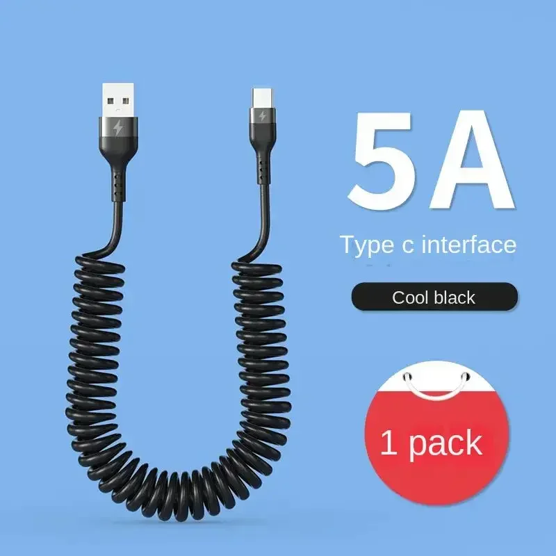 

1M/1.5M 66W 5A Fast Charging Spring Telescopic Type C Data Cable USB Car Phone Charger for iPhone 15 14 Pro Sumsung Xiaomi POCO