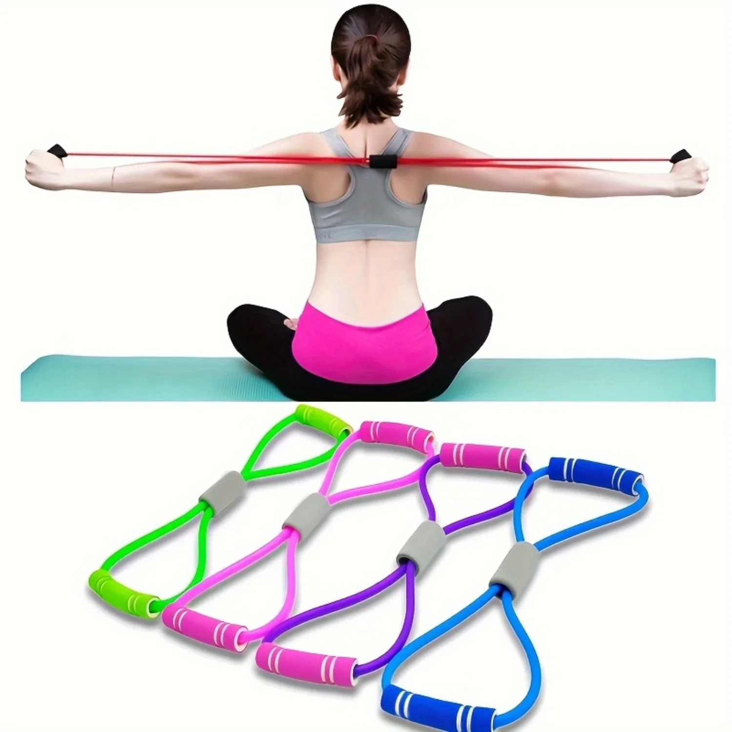 3pcs 8-shaped elastic belt suitable for beginners to stretch their abdomen, waist, arms and legs, yoga, Pilates fitness training