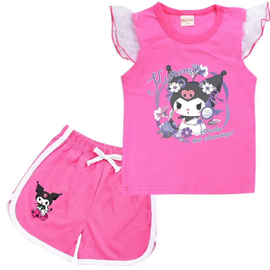 Sanrio-Camiseta de manga corta con estampado de hello kitty para niña, conjunto de ropa con estampado de hello kitty, moda de verano