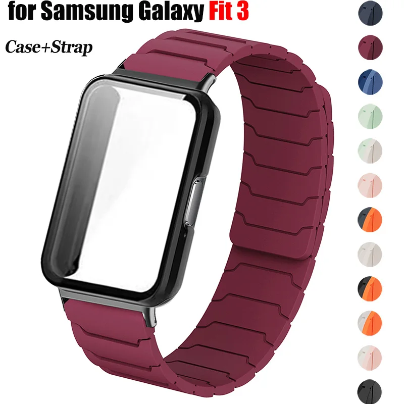 Hülle + Silikonarmband für Samsung Galaxy Watch Fit 3, Magnetband, volle PC-Abdeckung, Stoßstange für Galaxy Watch Fit 3 Shell-Armband