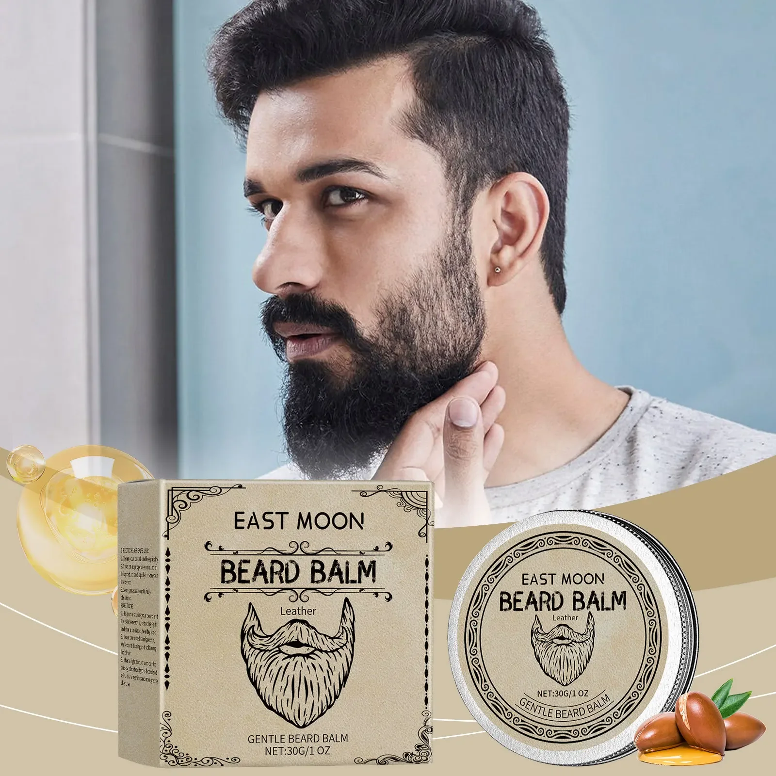 

EAST MOON Leather Beard Care Wax Nourishing Moisturizing Repair Frizzy Moisturizing Men's Beard Care Wax Beard Balm for Men